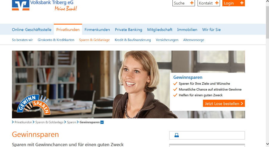 Screenshot Volksbank Triberg eG