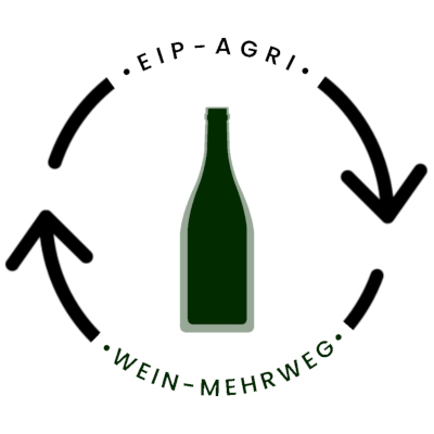 Logo EIP-Agri Wein-Mehrweg: Weinflasche in Kreislauf