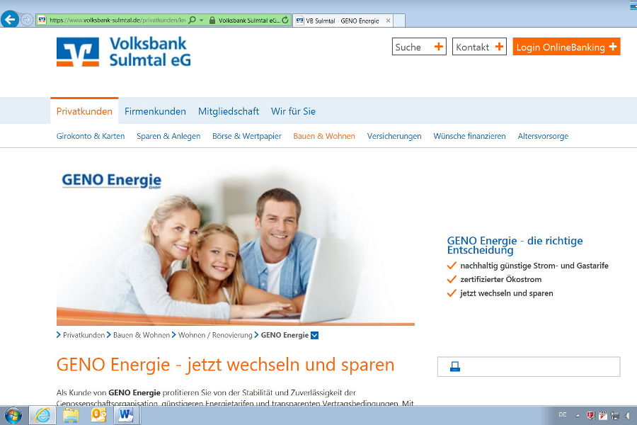 Homepage Volksbank Sulmtal Azubi Projekt