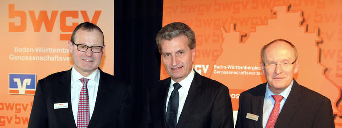  (v.l.) BWGV-Präsident Dr. Roman Glaser, EU-Kommissar Günther Oettinger, BWGV-Verbandsdirektor Gerhard Schorr