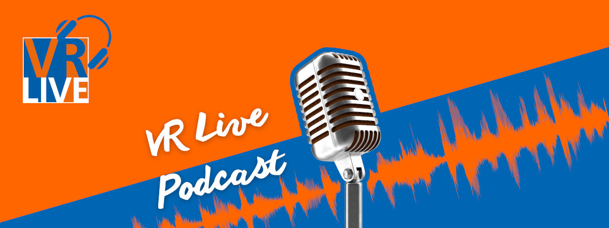 VR Live Podcast - Mikrofon vor orange-blauem Hintergrund