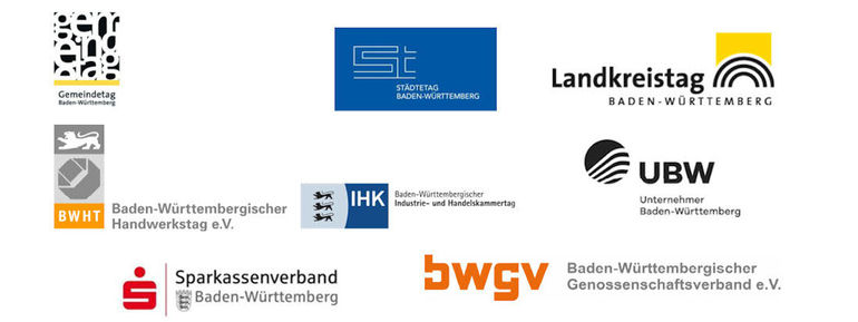 Logos der baden-württembergischen Spitzenverbände aus Wirtschaft und Kommunen
